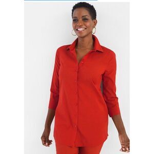 Chico's Women's‎ No-Iron Cotton-Blend Pocket Tunic Orange Size 3P